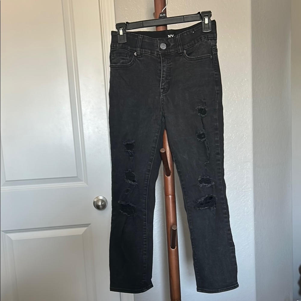 NY&C Women’s Black Curvy Sculpting Skinny Distressed Jeans Size 4 |C121